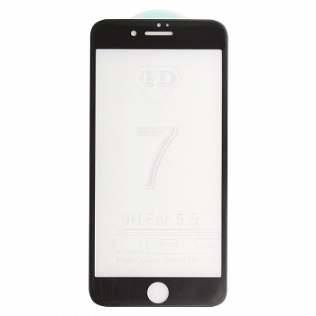 Защитное стекло "LP" для Apple iPhone 8, 7 Plus 4D, гибридное стекло, акриловая рамка, черное